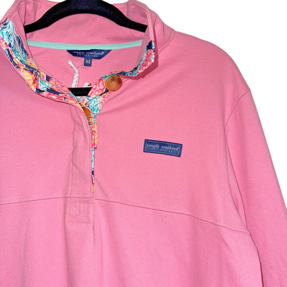 Simply Southern Sz M 1/4 Button Pullover Preppy Beach Tropical Comfy - Picture 3 of 11